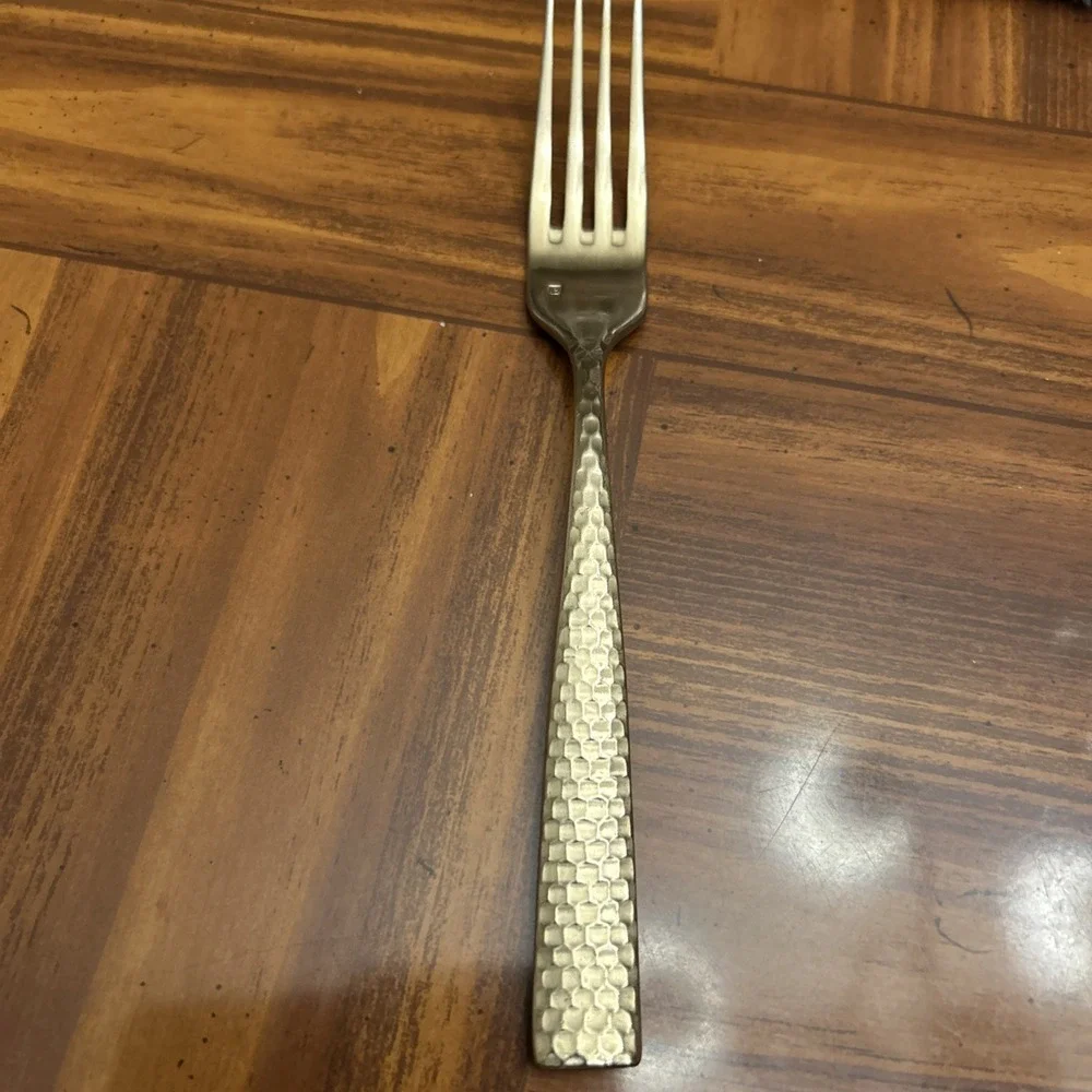 Fortessa Lucca Faceted Brushed‎ Gold Dinner Fork Honeycomb Hammered Stainless
